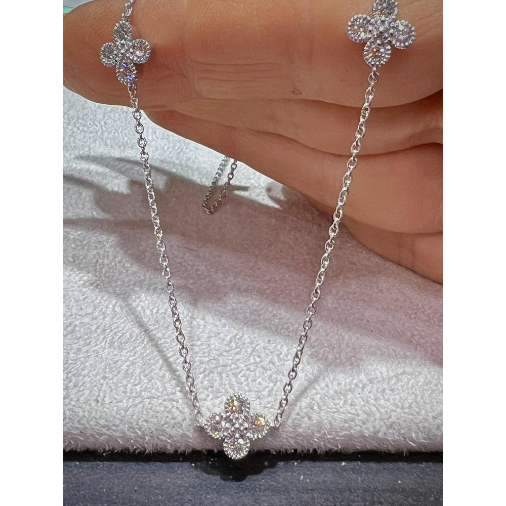 Diamond Flower Station Necklace / Flower Necklace / Diamond Flower 1.00CT Necklace / Diamond Station Necklace / Silver Flower Necklace