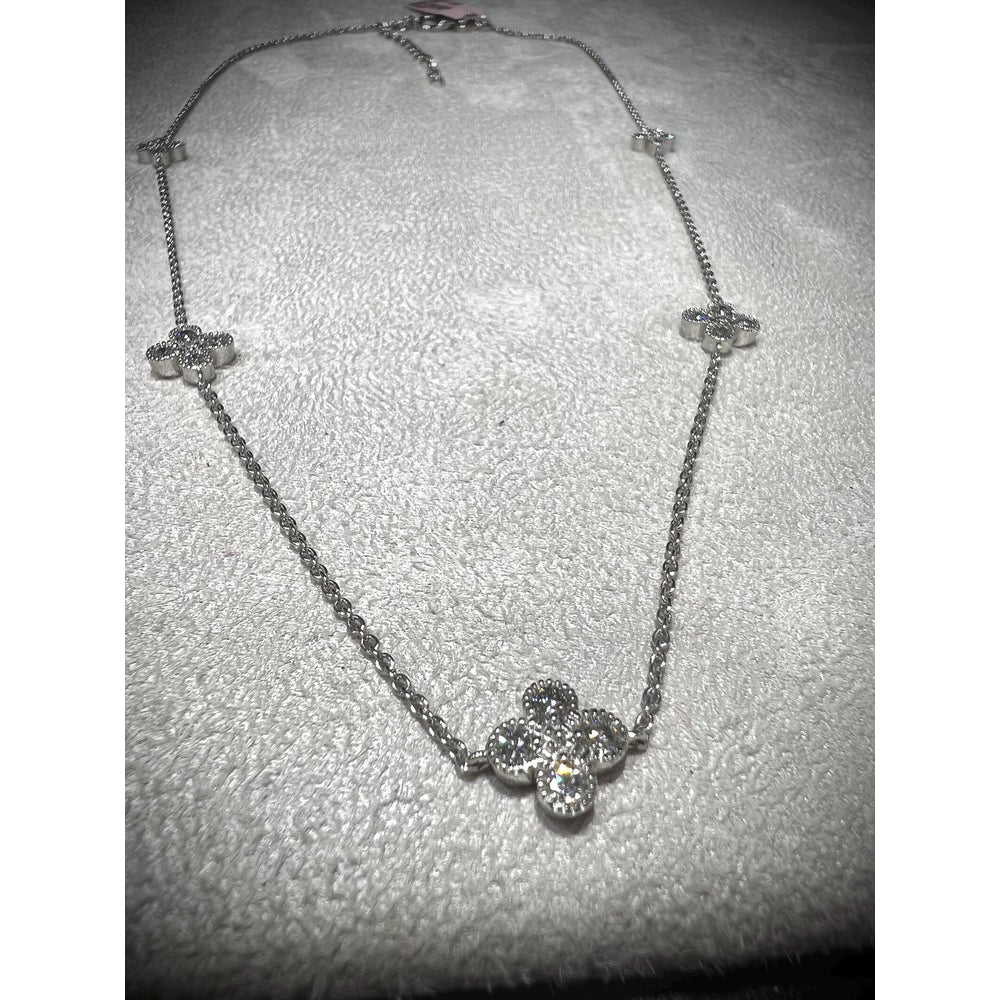 Diamond Flower Station Necklace / Flower Necklace / Diamond Flower 1.00CT Necklace / Diamond Station Necklace / Silver Flower Necklace
