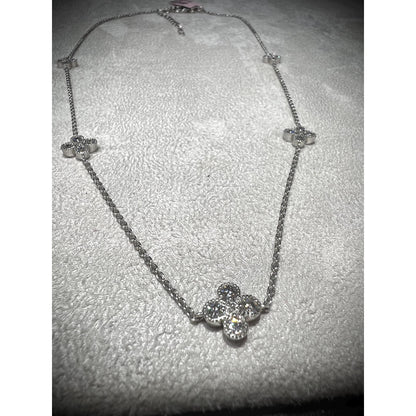 Diamond Flower Station Necklace / Flower Necklace / Diamond Flower 1.00CT Necklace / Diamond Station Necklace / Silver Flower Necklace