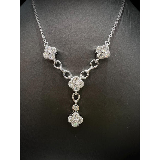 Diamond Flower Y Necklace / Diamond Flower Necklace / Diamond Clover Necklace / Diamond 1.49CT Necklace/ Diamond Y Necklace