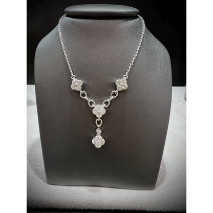 Diamond Flower Y Necklace / Diamond Flower Necklace / Diamond Clover Necklace / Diamond 1.49CT Necklace/ Diamond Y Necklace