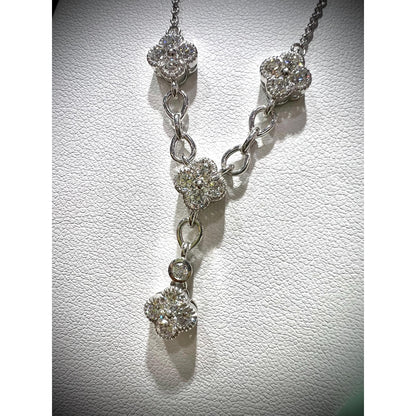 Diamond Flower Y Necklace / Diamond Flower Necklace / Diamond Clover Necklace / Diamond 1.49CT Necklace/ Diamond Y Necklace