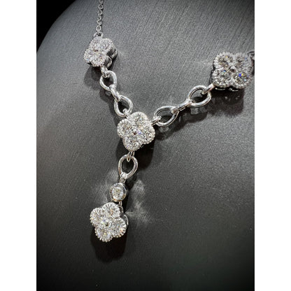 Diamond Flower Y Necklace / Diamond Flower Necklace / Diamond Clover Necklace / Diamond 1.49CT Necklace/ Diamond Y Necklace