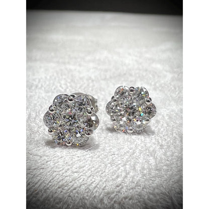 Diamond Cluster Stud Earrings / Diamond Stud Earrings / Diamond Flower Cluster Earrings / Diamond 1.16 Carat Earrings