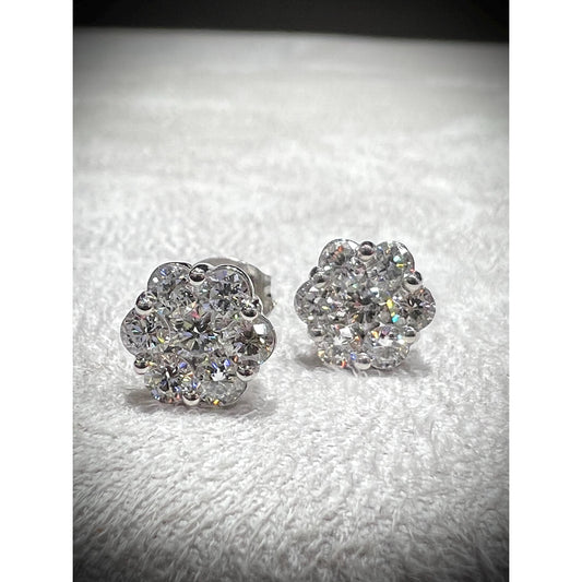 Diamond Cluster Stud Earrings / Diamond Stud Earrings / Diamond Flower Cluster Earrings / Diamond 1.16 Carat Earrings