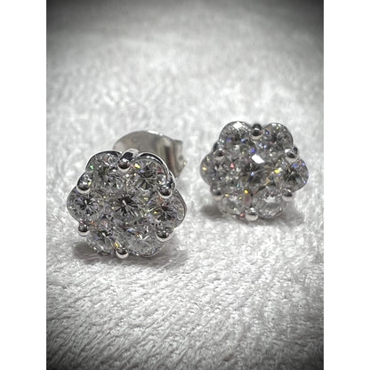 Diamond Cluster Stud Earrings / Diamond Stud Earrings / Diamond Flower Cluster Earrings / Diamond 1.16 Carat Earrings
