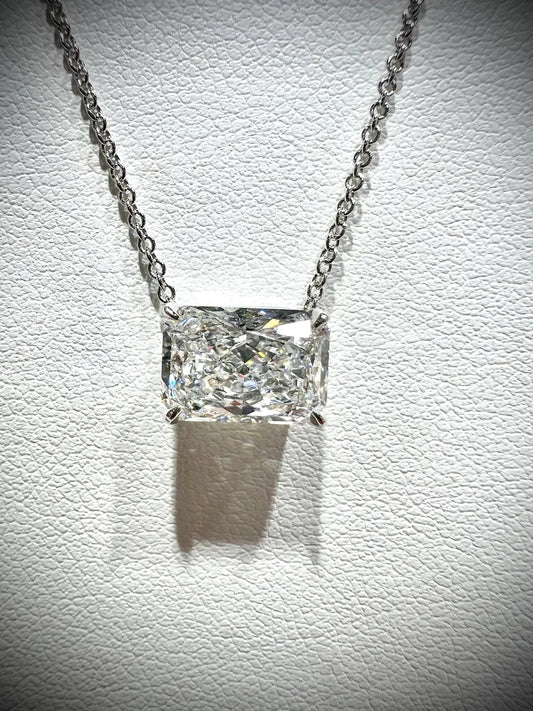 14K Radiant Cut 2.58 Carat Lab Grown IGI Certified Diamond Solitaire Necklace: Adjustable