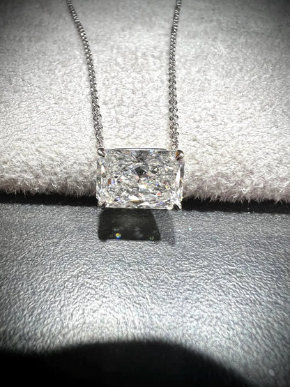 14K Radiant Cut 2.58 Carat Lab Grown IGI Certified Diamond Solitaire Necklace: Adjustable