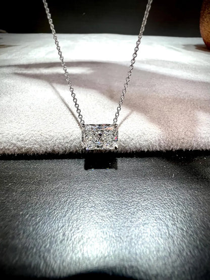 14K Radiant Cut 2.58 Carat Lab Grown IGI Certified Diamond Solitaire Necklace: Adjustable