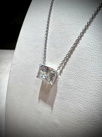 14K Radiant Cut 2.58 Carat Lab Grown IGI Certified Diamond Solitaire Necklace: Adjustable