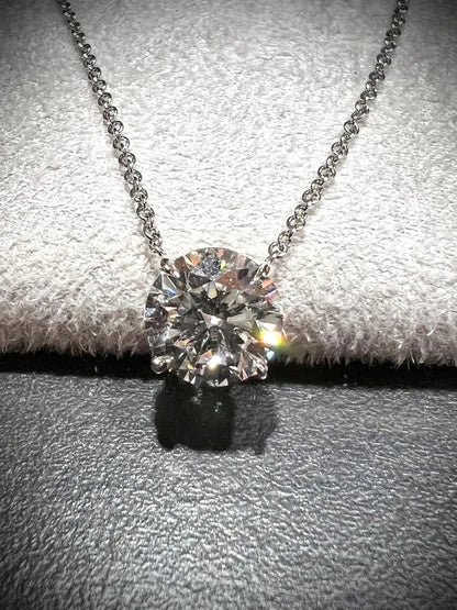 14K Round 2.02 Carat Lab Grown IGI Certified Diamond Solitaire Necklace: Adjustable
