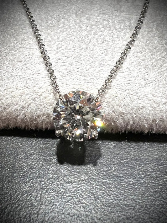 14K Round 2.02 Carat Lab Grown IGI Certified Diamond Solitaire Necklace: Adjustable