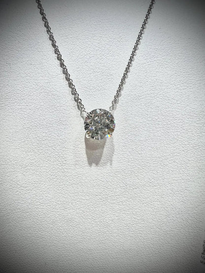 14K Round 2.02 Carat Lab Grown IGI Certified Diamond Solitaire Necklace: Adjustable