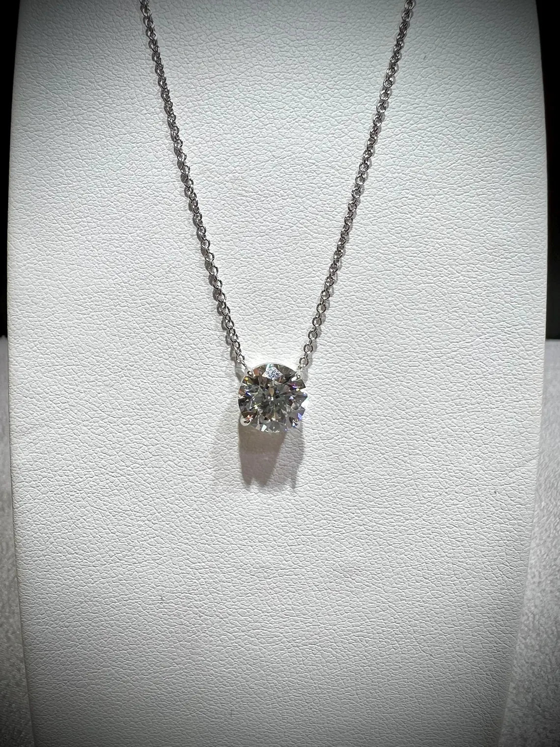 14K Round 2.02 Carat Lab Grown IGI Certified Diamond Solitaire Necklace: Adjustable