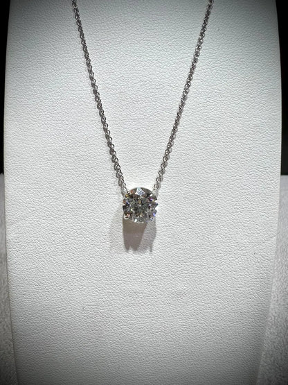 14K Round 2.02 Carat Lab Grown IGI Certified Diamond Solitaire Necklace: Adjustable