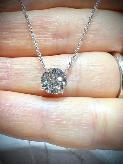 14K Round 2.02 Carat Lab Grown IGI Certified Diamond Solitaire Necklace: Adjustable