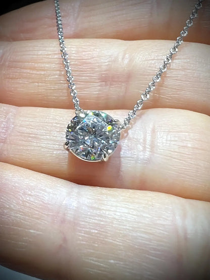 14K Round 2.02 Carat Lab Grown IGI Certified Diamond Solitaire Necklace: Adjustable
