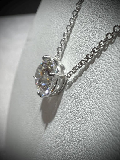 14K Round 2.02 Carat Lab Grown IGI Certified Diamond Solitaire Necklace: Adjustable