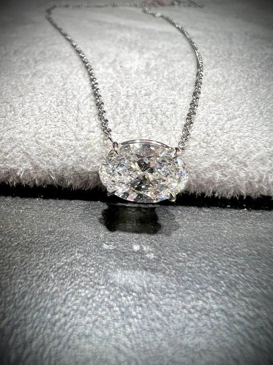 14K Oval 2.00 Carat Lab Grown IGI Certified Diamond Solitaire Necklace: Adjustable