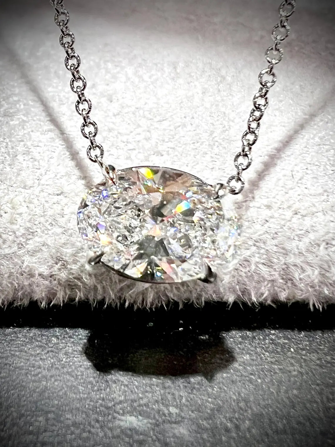 14K Oval 2.00 Carat Lab Grown IGI Certified Diamond Solitaire Necklace: Adjustable