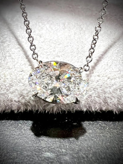 14K Oval 2.00 Carat Lab Grown IGI Certified Diamond Solitaire Necklace: Adjustable