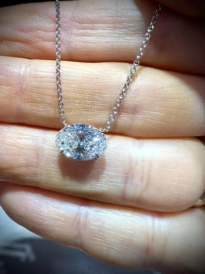 14K Oval 2.00 Carat Lab Grown IGI Certified Diamond Solitaire Necklace: Adjustable