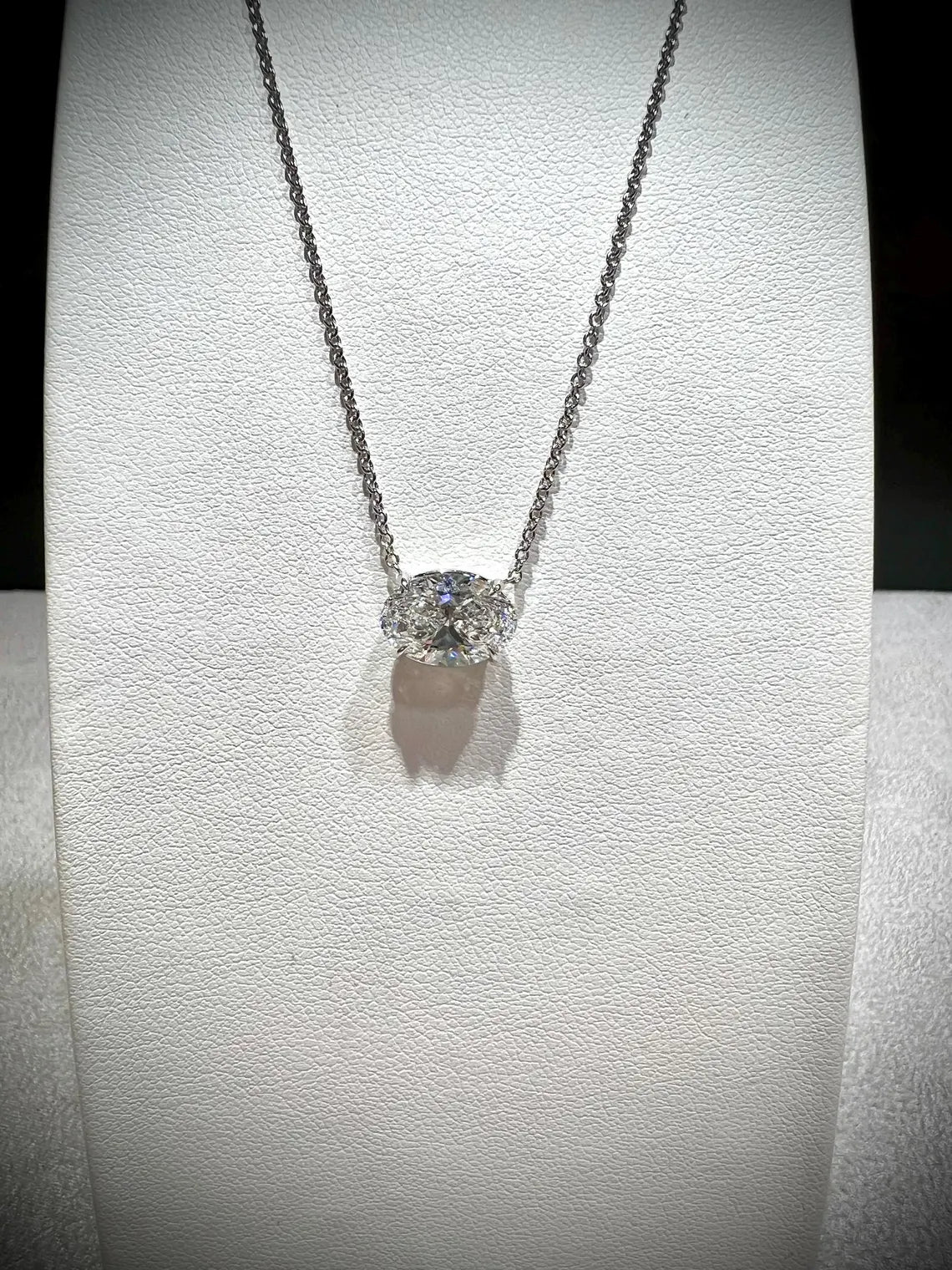 14K Oval 2.00 Carat Lab Grown IGI Certified Diamond Solitaire Necklace: Adjustable