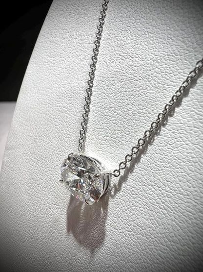 14K Oval 2.00 Carat Lab Grown IGI Certified Diamond Solitaire Necklace: Adjustable