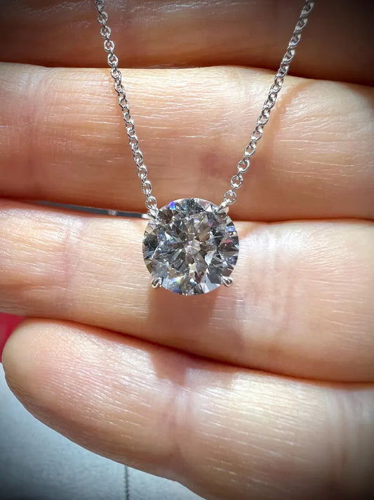 14K Round 3.02 Carat Lab Grown IGI Certified Diamond Solitaire Necklace: Adjustable