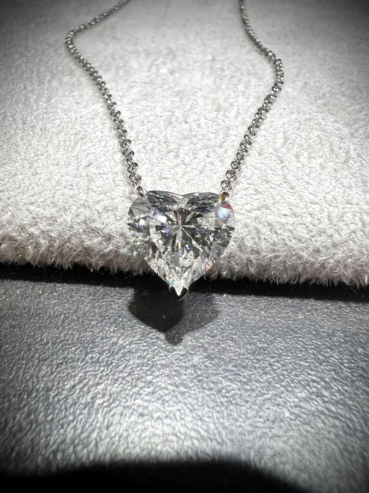 14K Heart Shape 2.00 Carat Lab Grown IGI Certified Diamond Solitaire Necklace: Adjustable