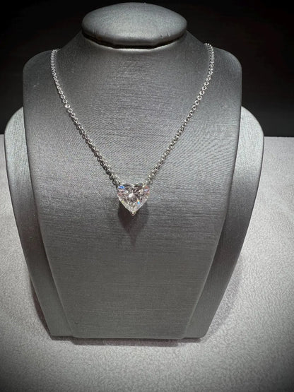 14K Heart Shape 2.00 Carat Lab Grown IGI Certified Diamond Solitaire Necklace: Adjustable