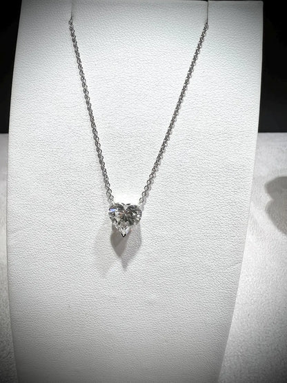 14K Heart Shape 2.00 Carat Lab Grown IGI Certified Diamond Solitaire Necklace: Adjustable