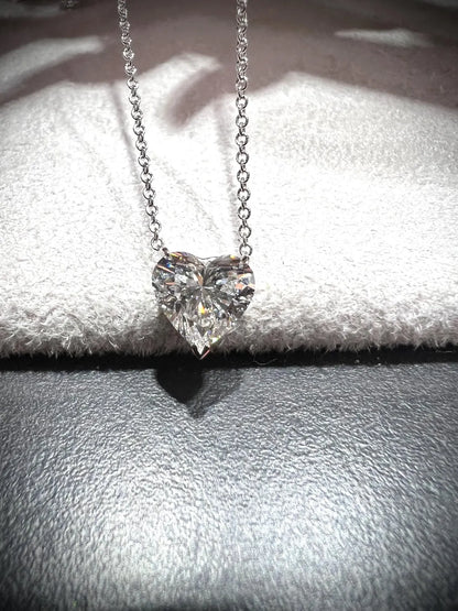 14K Heart Shape 2.00 Carat Lab Grown IGI Certified Diamond Solitaire Necklace: Adjustable