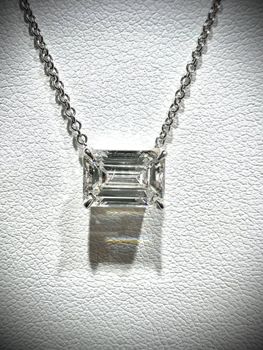 14K Emerald Cut 2.00 Carat Lab Grown IGI Certified Diamond Solitaire Necklace: Adjustable