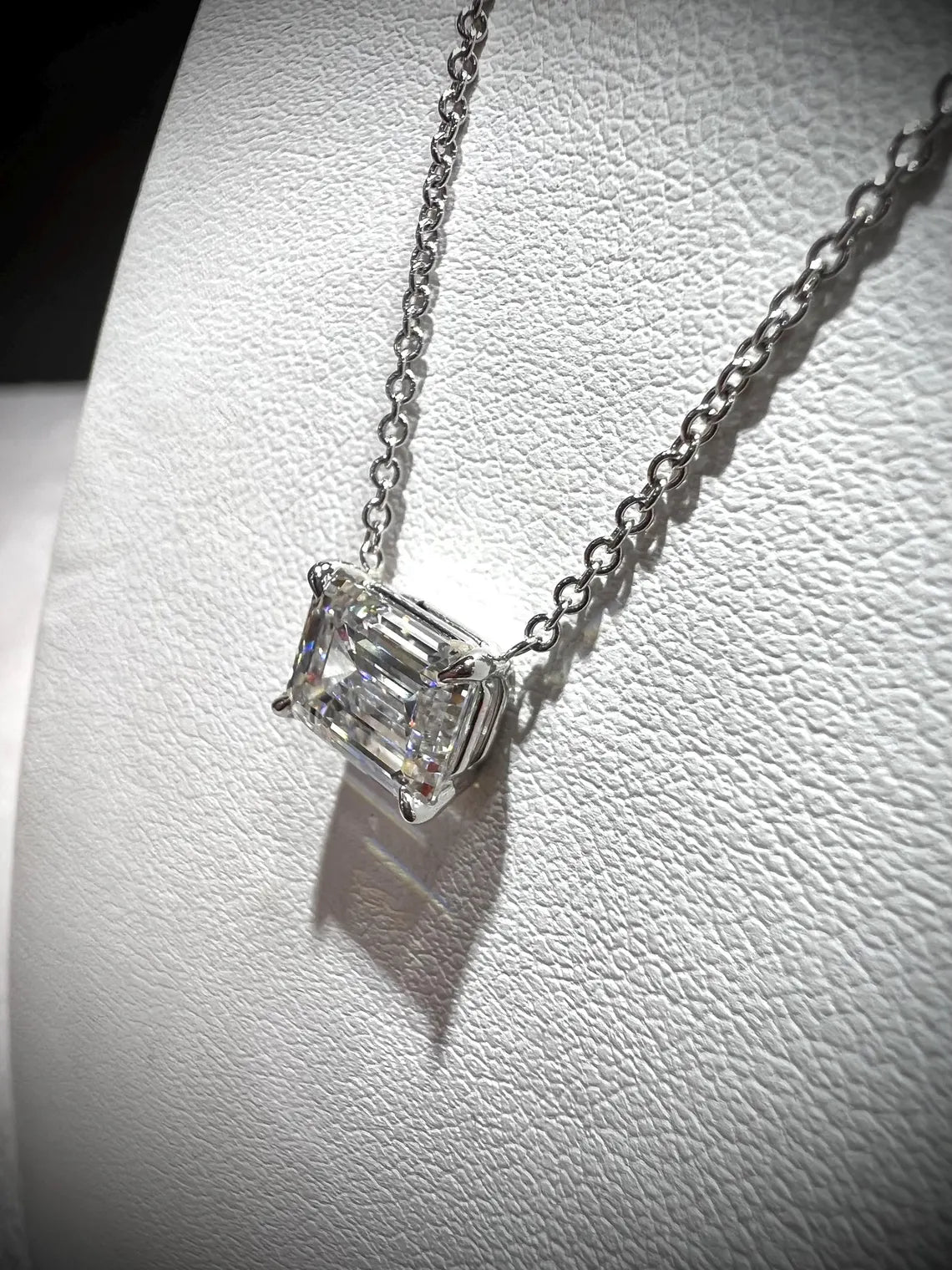 14K Emerald Cut 2.00 Carat Lab Grown IGI Certified Diamond Solitaire Necklace: Adjustable