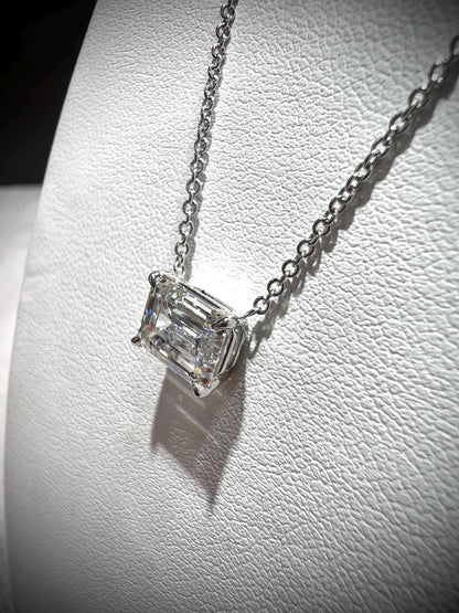 14K Emerald Cut 2.00 Carat Lab Grown IGI Certified Diamond Solitaire Necklace: Adjustable