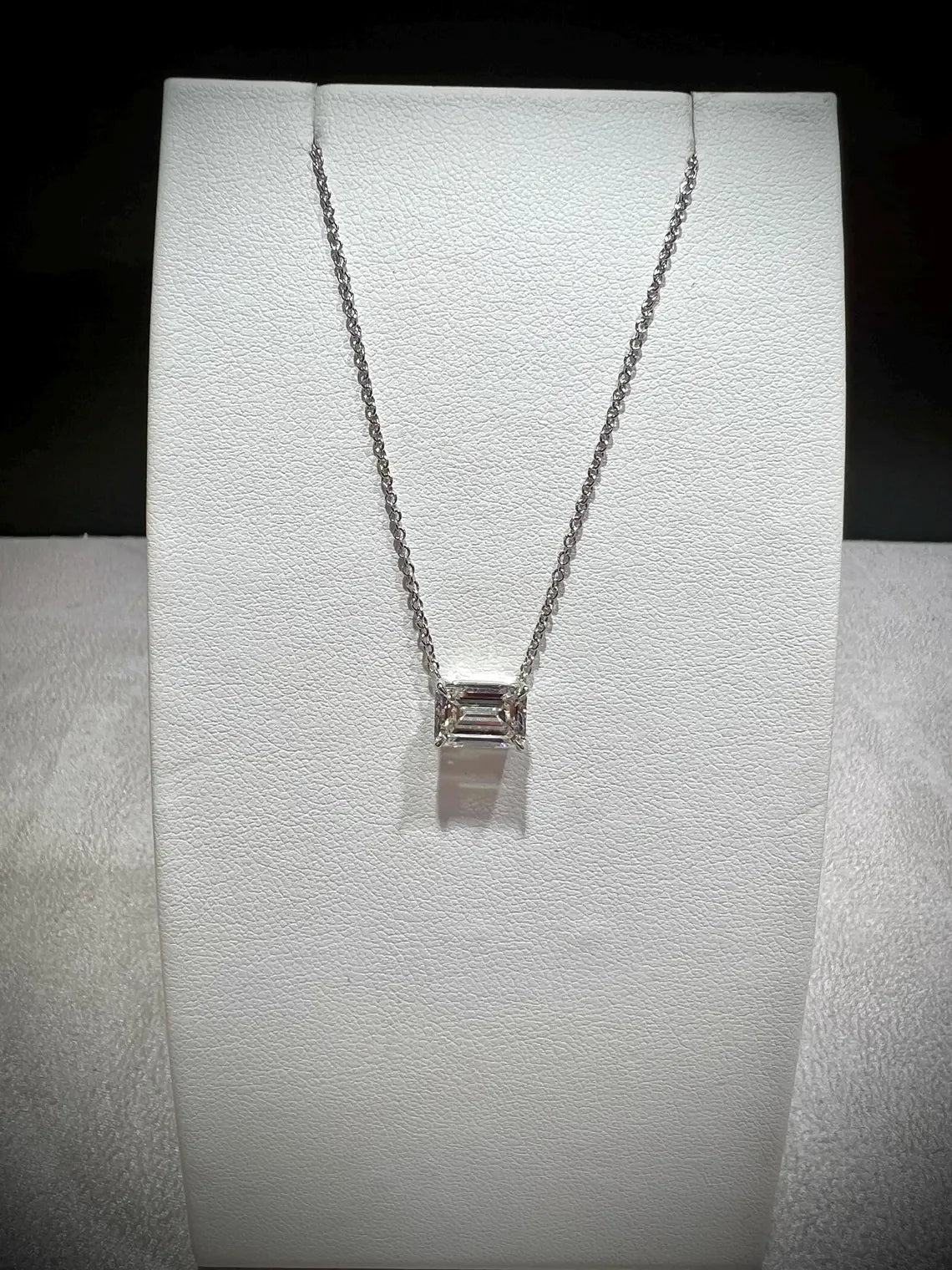 14K Emerald Cut 2.00 Carat Lab Grown IGI Certified Diamond Solitaire Necklace: Adjustable