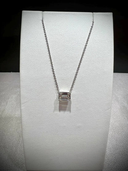 14K Emerald Cut 2.00 Carat Lab Grown IGI Certified Diamond Solitaire Necklace: Adjustable