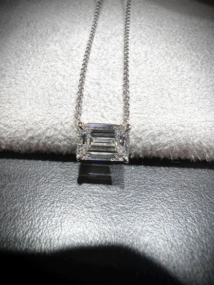 14K Emerald Cut 2.00 Carat Lab Grown IGI Certified Diamond Solitaire Necklace: Adjustable