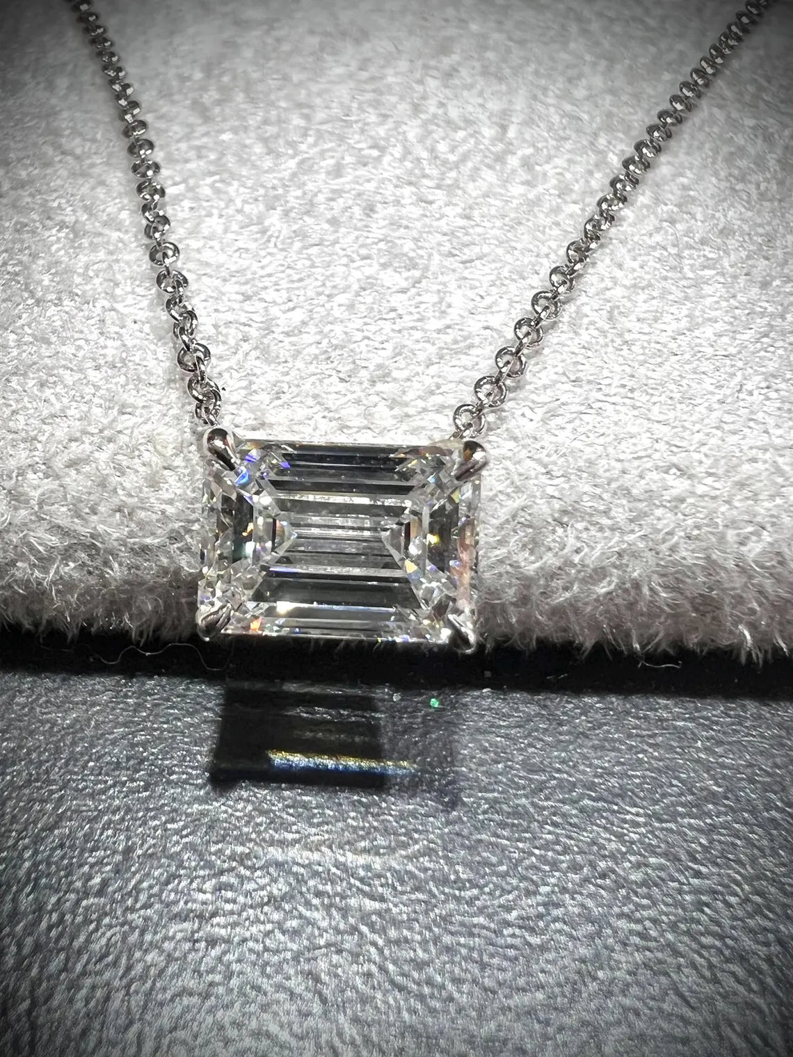 14K Emerald Cut 2.00 Carat Lab Grown IGI Certified Diamond Solitaire Necklace: Adjustable