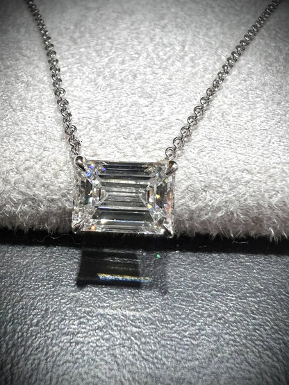 14K Emerald Cut 2.00 Carat Lab Grown IGI Certified Diamond Solitaire Necklace: Adjustable