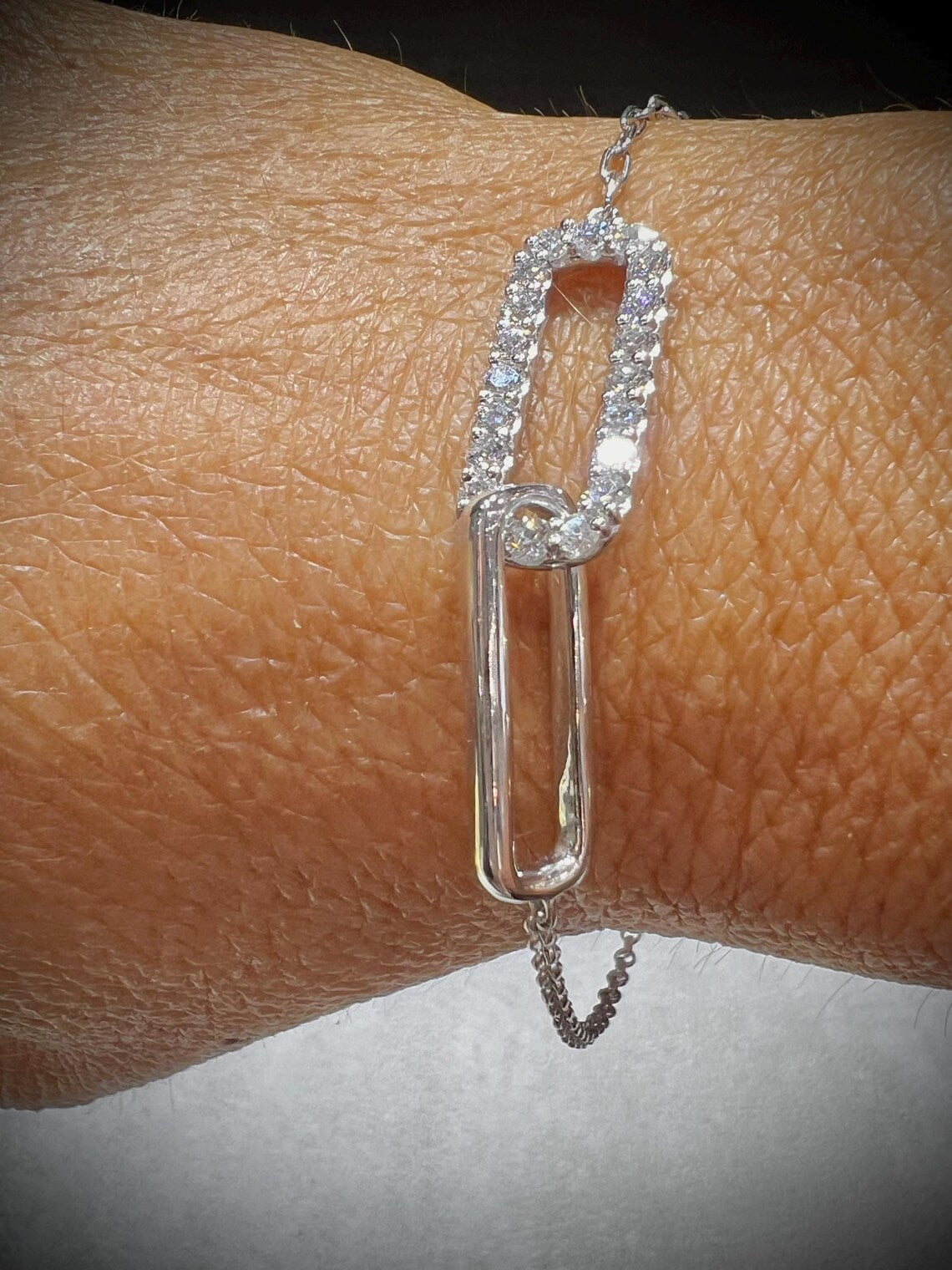 Lab Grown Diamond Interlocking Sterling Silver Bracelet: Adjustable Cable Chain 1.08 Carats