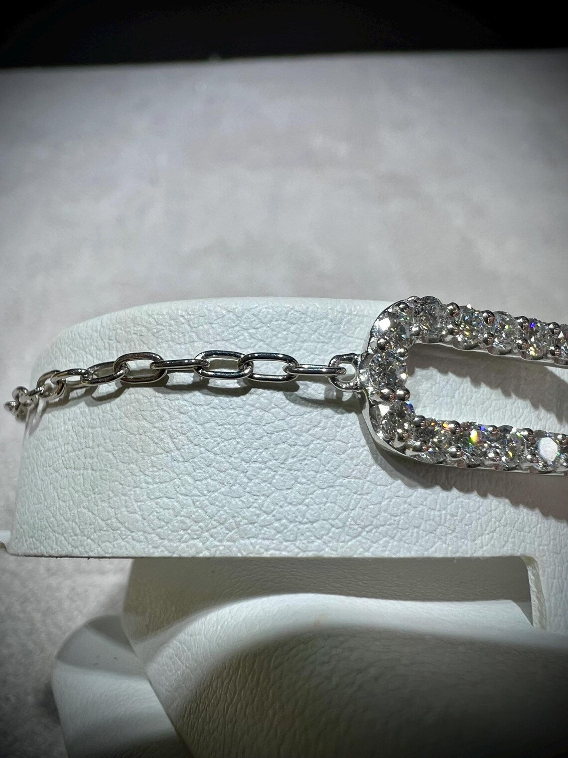 Lab Grown Diamond Interlocking Sterling Silver Bracelet: Adjustable Cable Chain 1.08 Carats