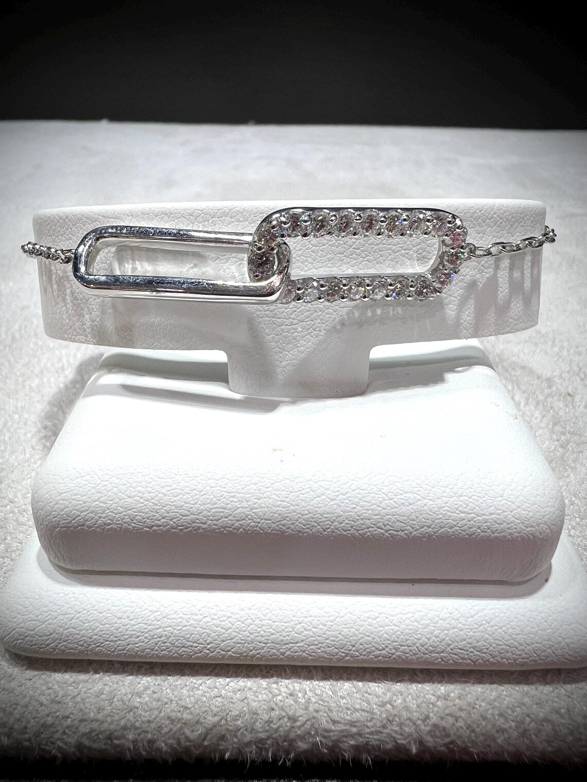 Lab Grown Diamond Interlocking Sterling Silver Bracelet: Adjustable Cable Chain 1.08 Carats