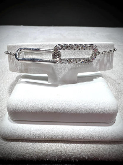 Lab Grown Diamond Interlocking Sterling Silver Bracelet: Adjustable Cable Chain 1.08 Carats