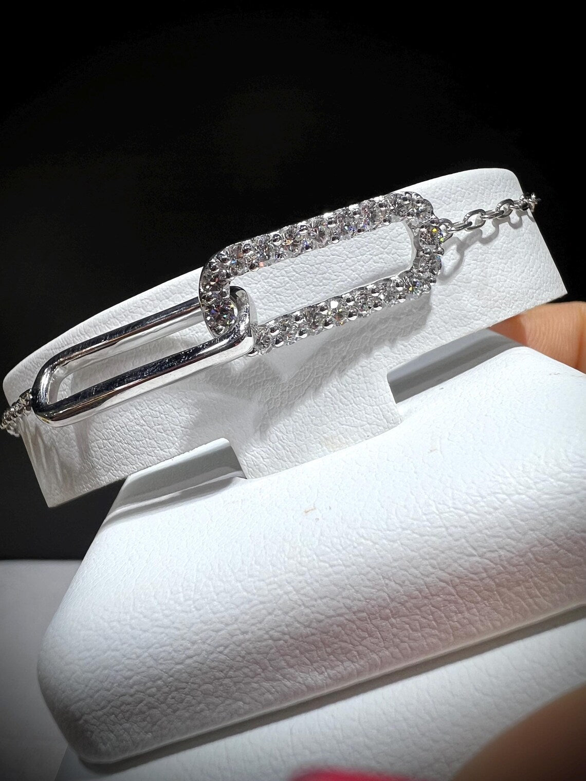 Lab Grown Diamond Interlocking Sterling Silver Bracelet: Adjustable Cable Chain 1.08 Carats