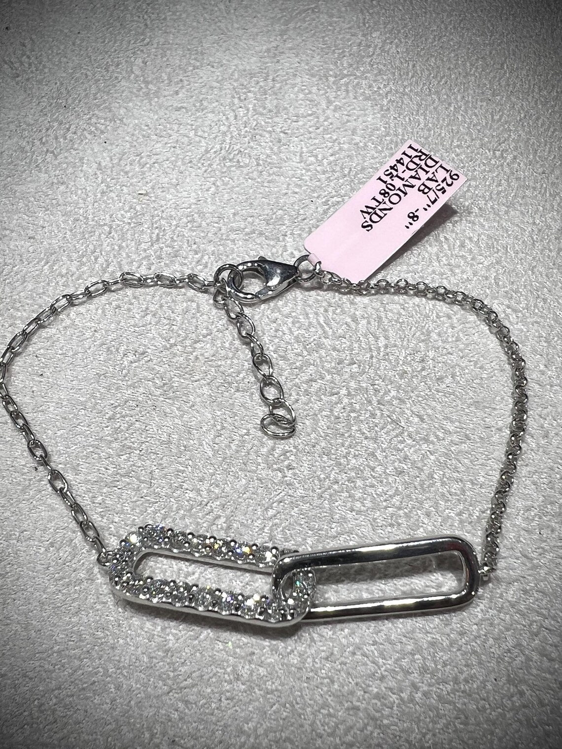 Lab Grown Diamond Interlocking Sterling Silver Bracelet: Adjustable Cable Chain 1.08 Carats