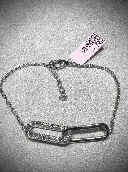 Lab Grown Diamond Interlocking Sterling Silver Bracelet: Adjustable Cable Chain 1.08 Carats