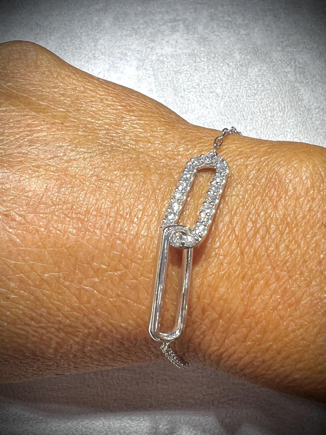 Lab Grown Diamond Interlocking Sterling Silver Bracelet: Adjustable Cable Chain 1.08 Carats