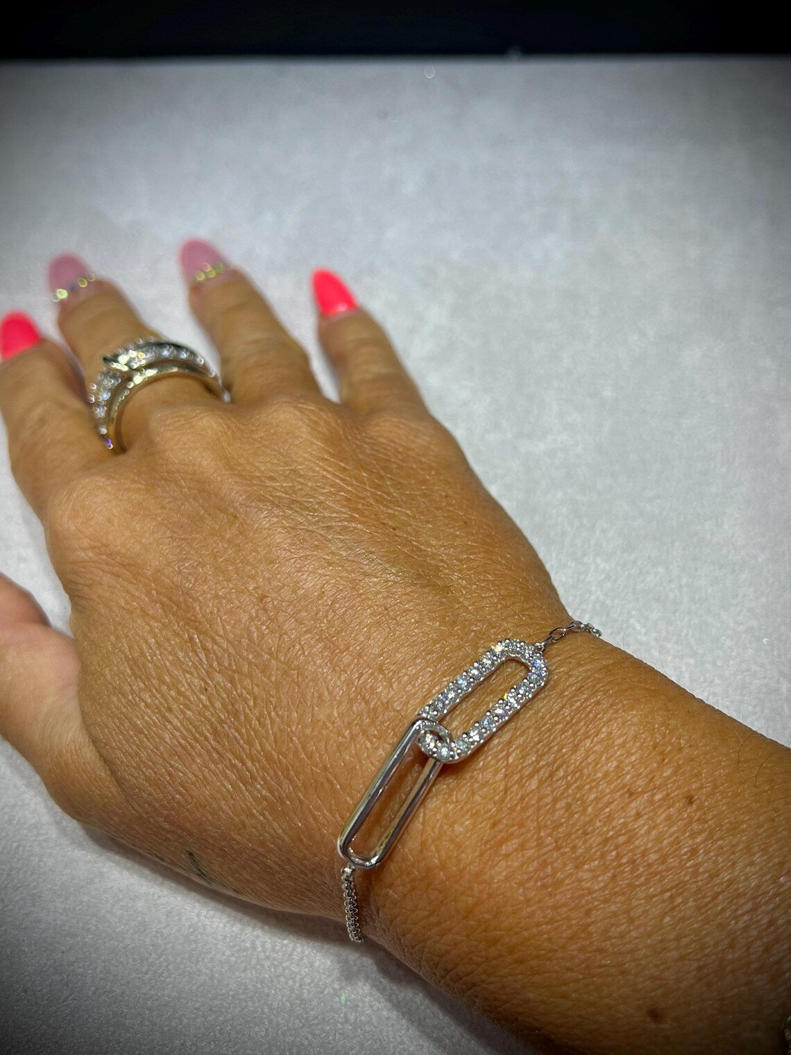 Lab Grown Diamond Interlocking Sterling Silver Bracelet: Adjustable Cable Chain 1.08 Carats